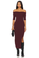 Jennifer Off Shoulder Midi Rib Dress