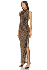 Velvet High Neck Maxi Dress