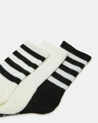 3 Pack Striped Crew Socks Ivory