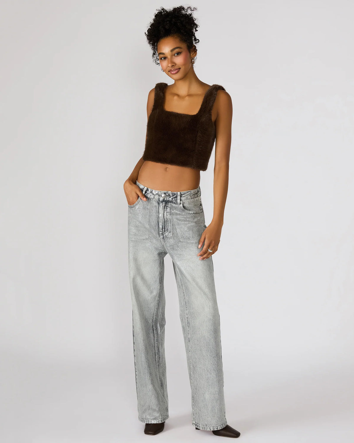 Hannia Faux Fur Top Dark Espresso