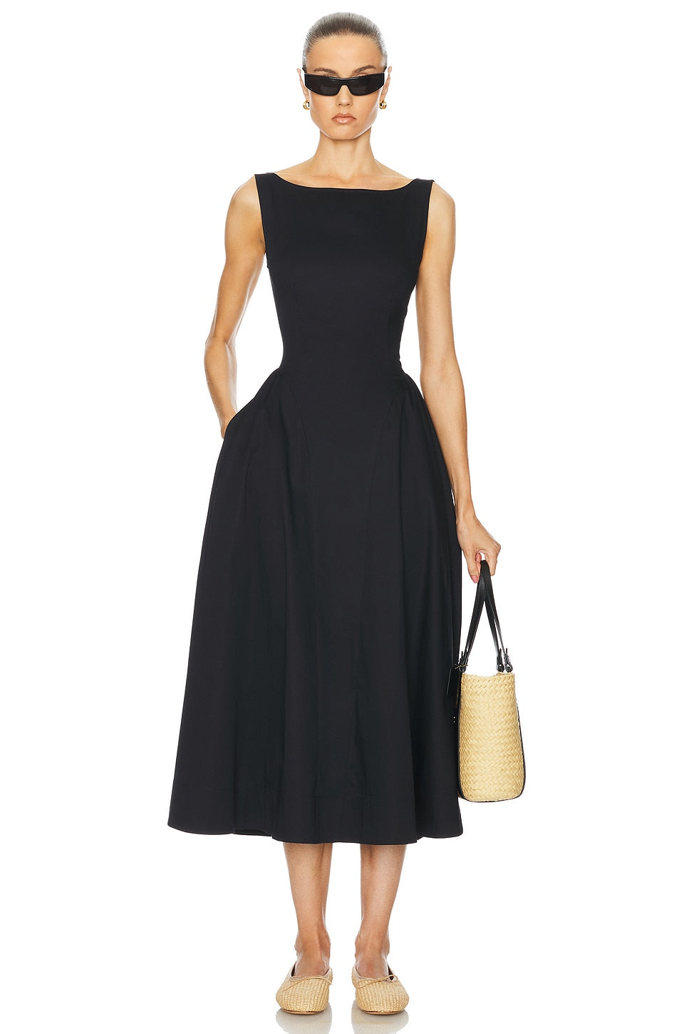 Stretch Cotton Sateen Midi Dress