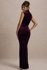 Abilene | Port Velvet High-Neck Split Maxi Dress