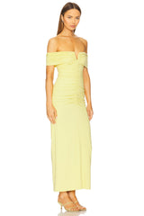 V Wire Gathered Off The Shoulder Dress