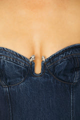 Crystal Buckle Detail Mini Denim Dress