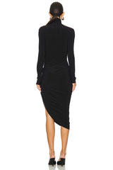 Long Sleeve Turtleneck Side Drape Dress