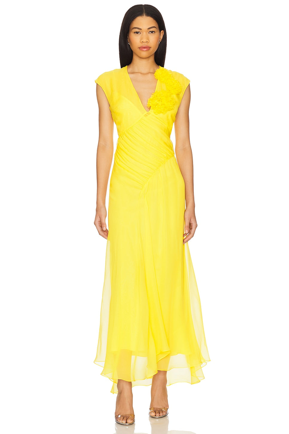 Floral V-neck Draped Chiffon Dress