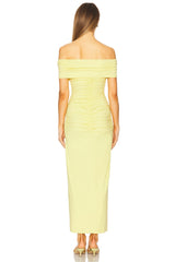 V Wire Gathered Off The Shoulder Dress