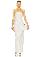 Pinstripe Long Strapless Dress